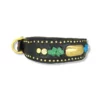 Verstellbares, buntes Hundehalsband aus Leder und Nieten. 100% Recycling Materialien. Unikat.