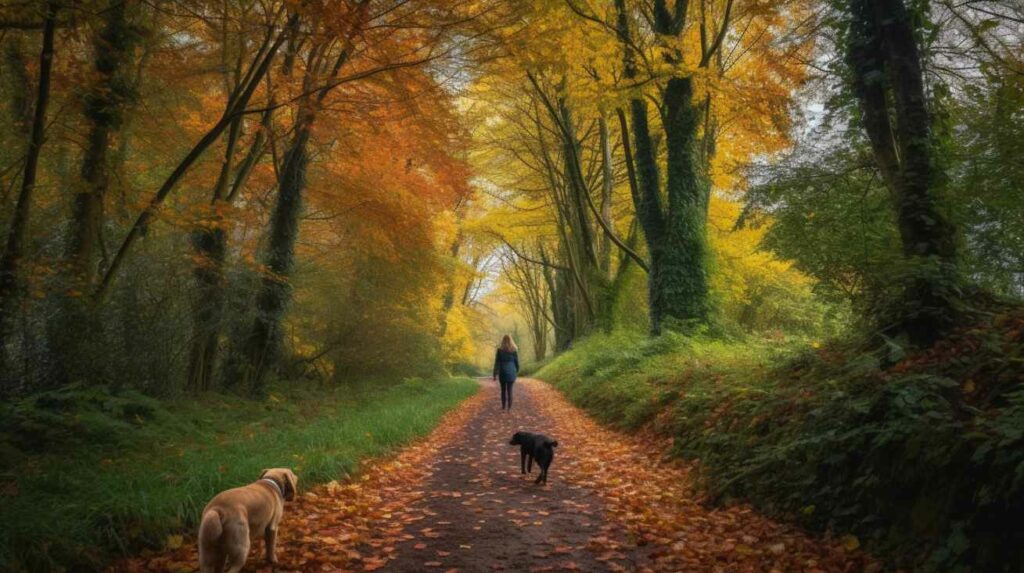 Mit Hund gassi gehen im Wald