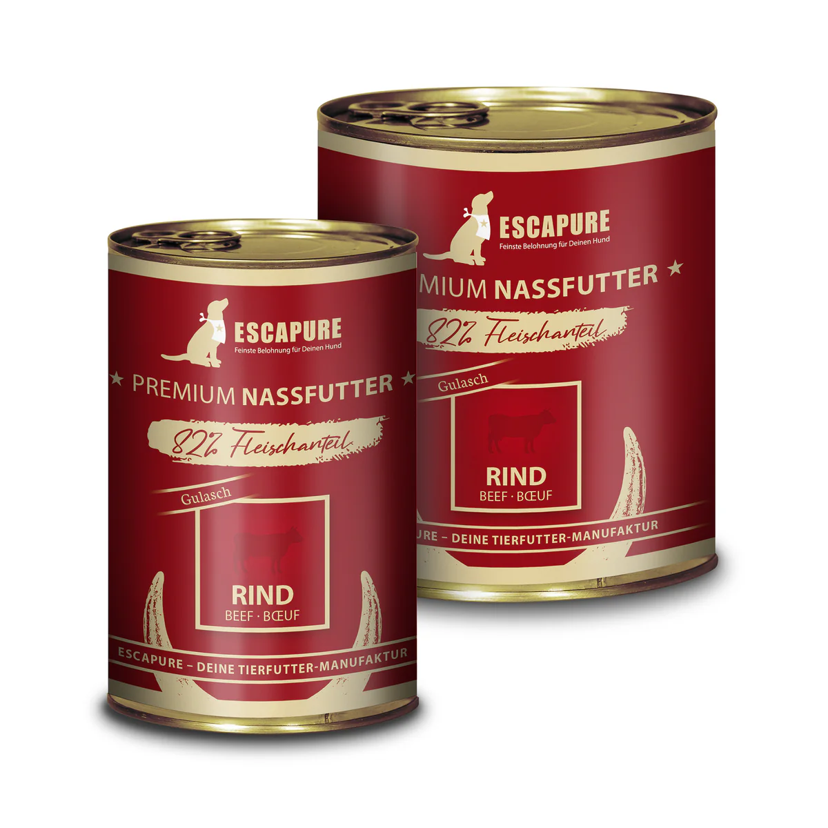 Nassfutter für den Hund -Rind, mit 82% Fleischanteil und offener Dekleration