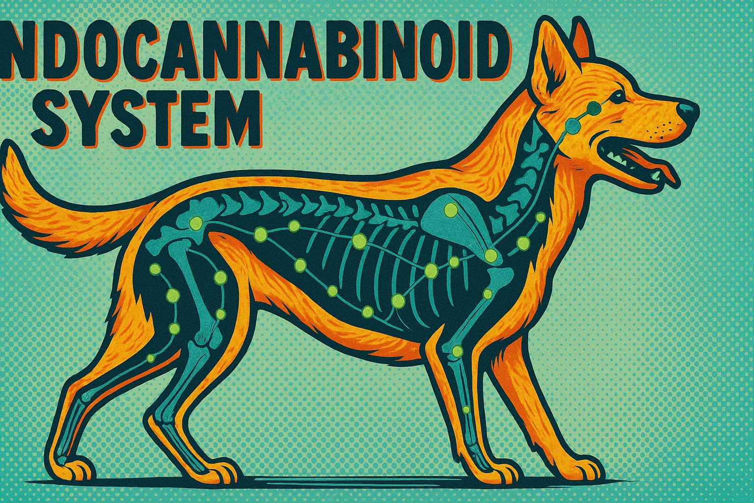 Schema eines Hundes mit Markierungen für das Endocannabinoid-System