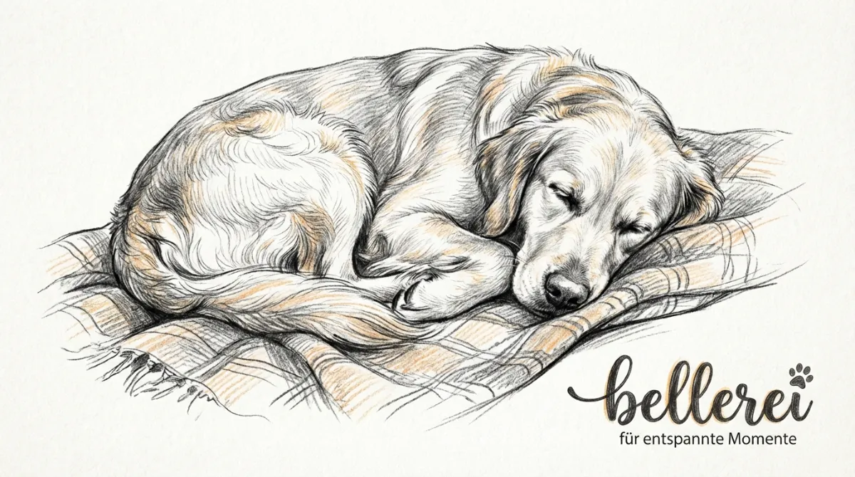Ein glücklicher, entspannter Hund, der friedlich schläft oder auf einer Decke liegt, symbolisiert Gelassenheit.