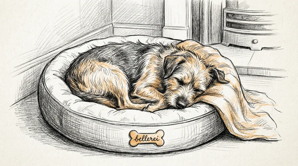 Ein Hund schläft friedlich und entspannt in einem gemütlichen Hundebett