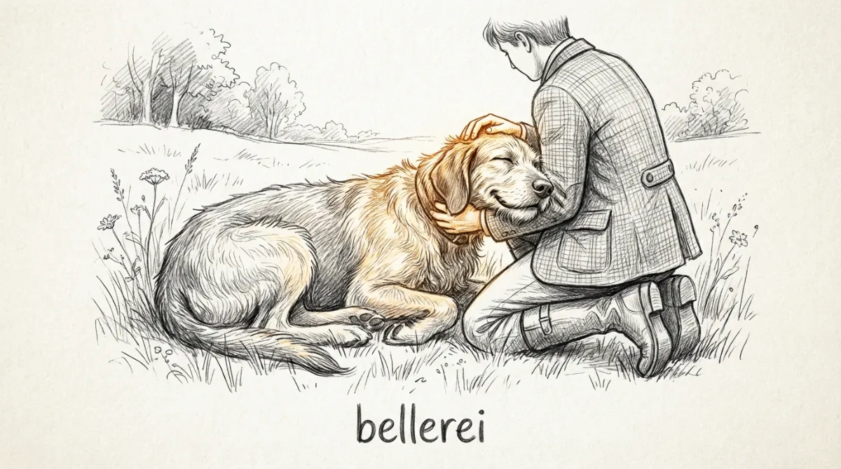 Ein Mensch streichelt einen entspannten Hund auf einer grünen Wiese, symbolisierend Vertrauen und Bindung