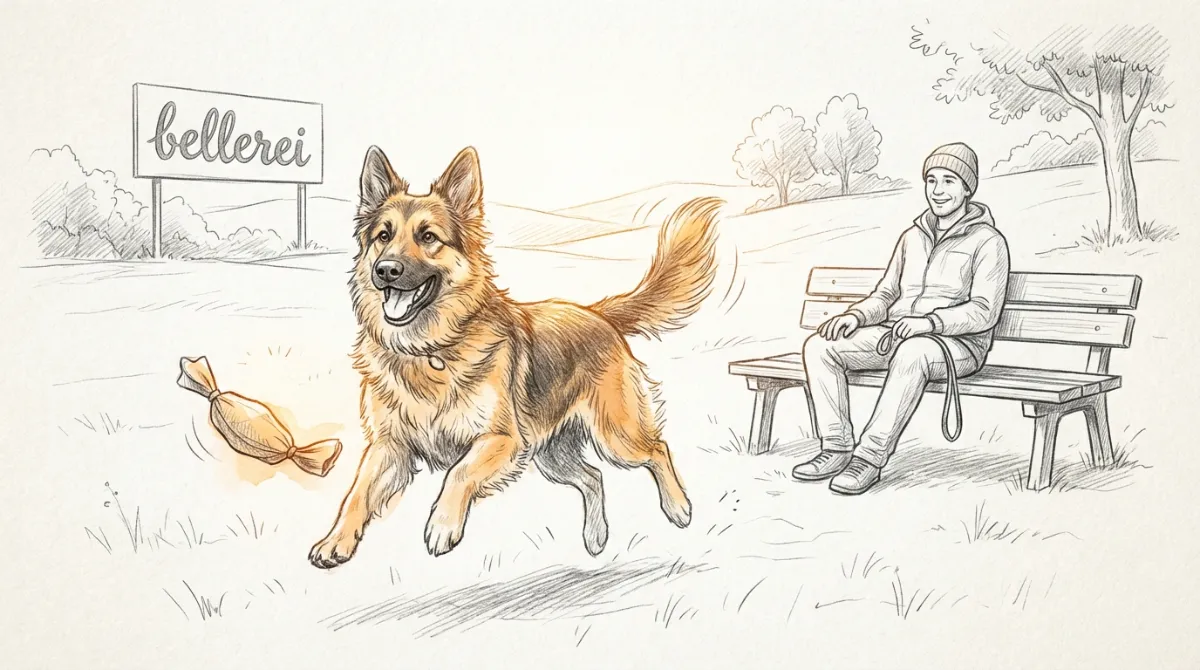 A dog happily playing in a clean, open park with an owner looking relaxed and smiling. Shows a dog enjoying life without constant itching.