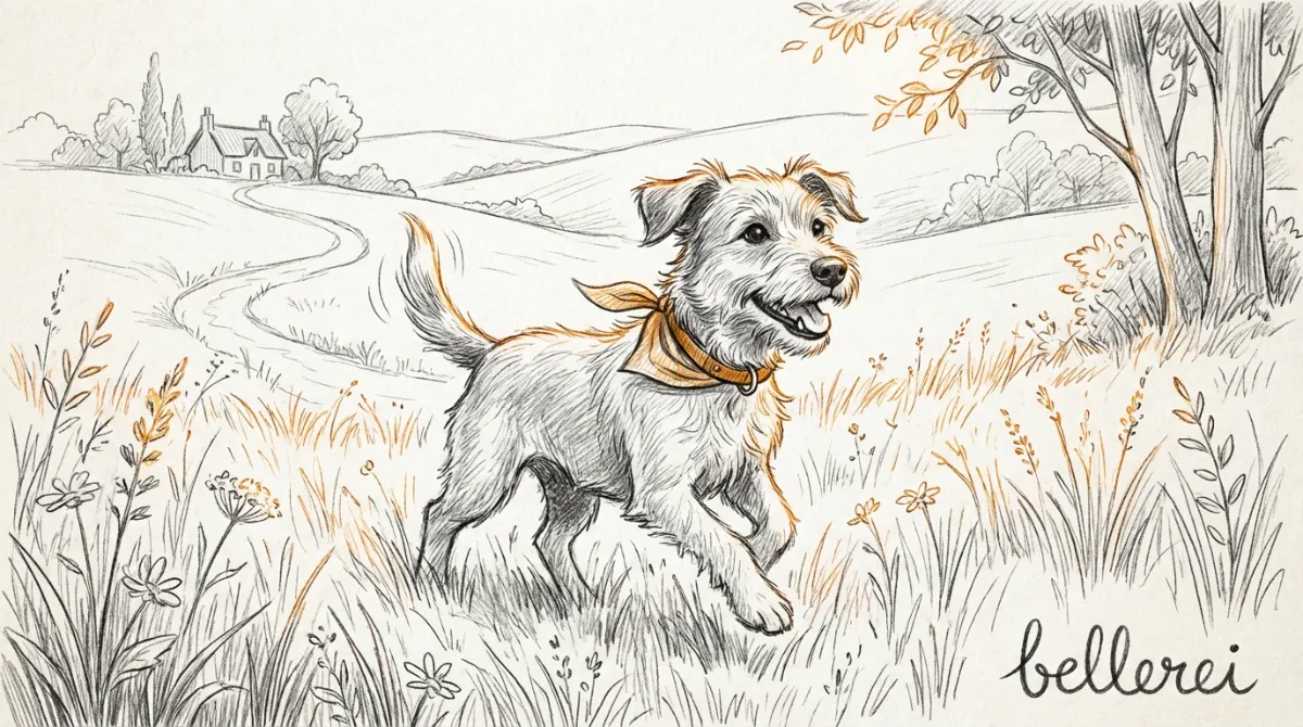 Glücklicher Hund beim Spaziergang in der Natur