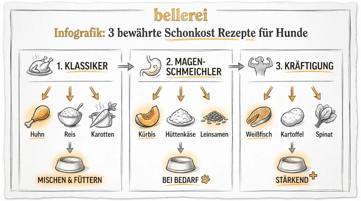 Infografik: 3 bewährte Schonkost Rezepte für Hunde