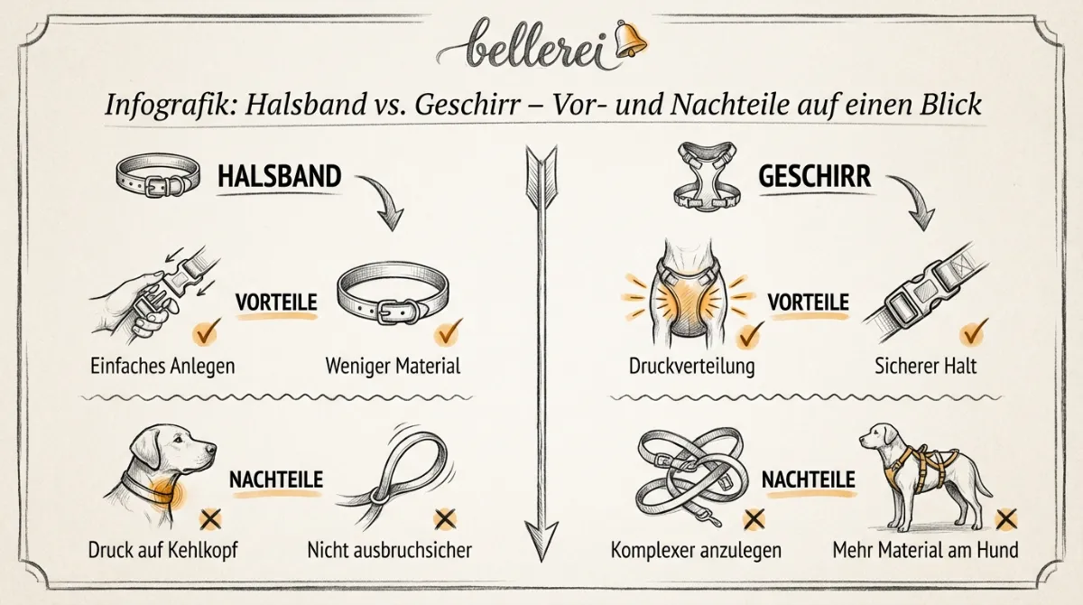 Infografik: Halsband vs. Geschirr – Vor- und Nachteile auf einen Blick