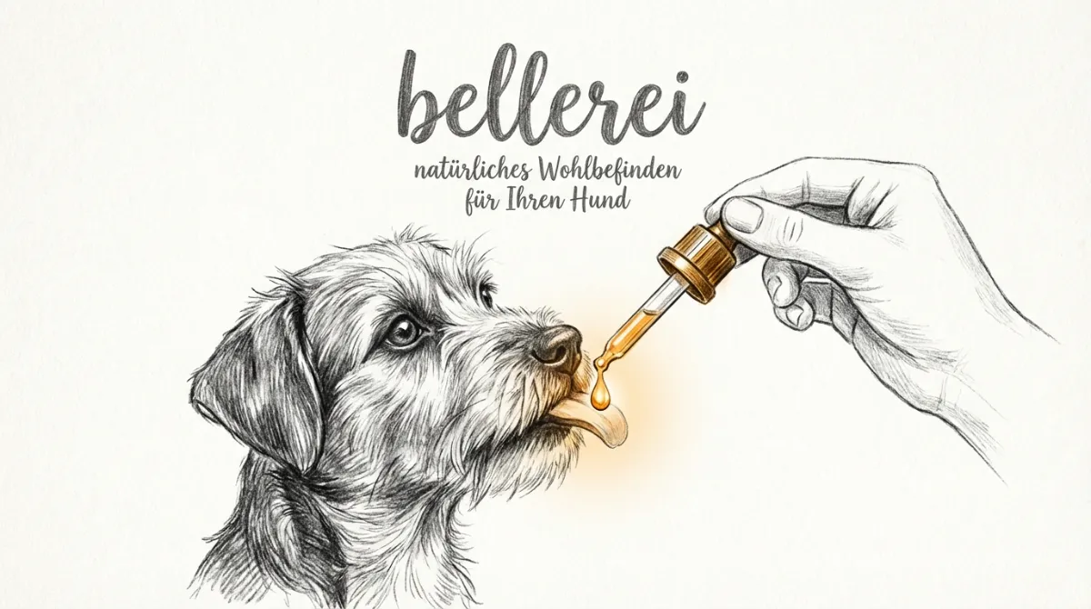 A small dog taking a drop of CBD oil from a dropper, administered by a gentle hand.