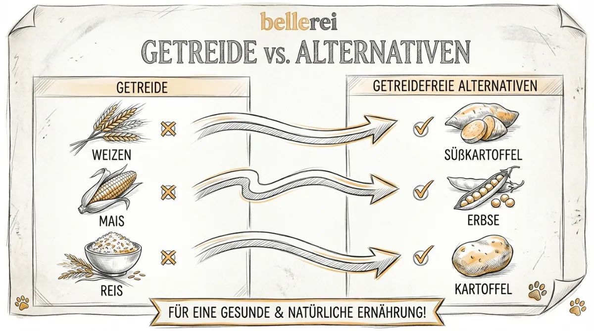Getreide vs. getreidefreie Alternativen für Hundefutter ohne Getreide.