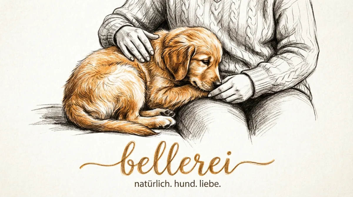 Golden Retriever Welpe wird liebevoll gestreichelt, Ruhe statt Aggression.