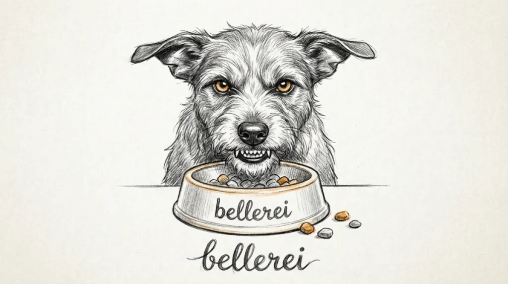 Hund zeigt Futterneid und Ressourcenverteidigung aggressiv am Napf.