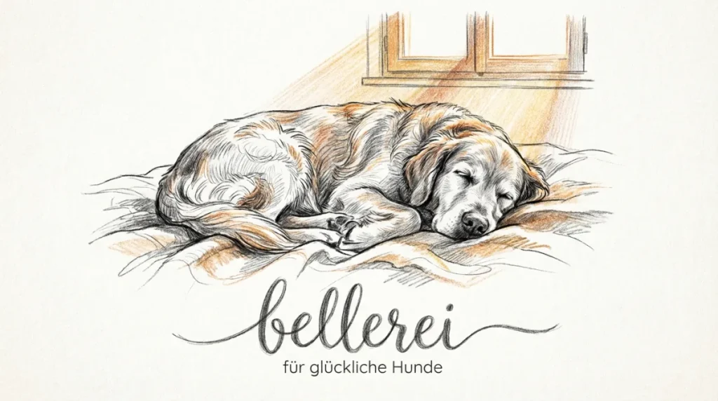 bellerei Skizze: schlafender Senior Golden Retriever, Ruhe nach bellerei Seniorfutter.