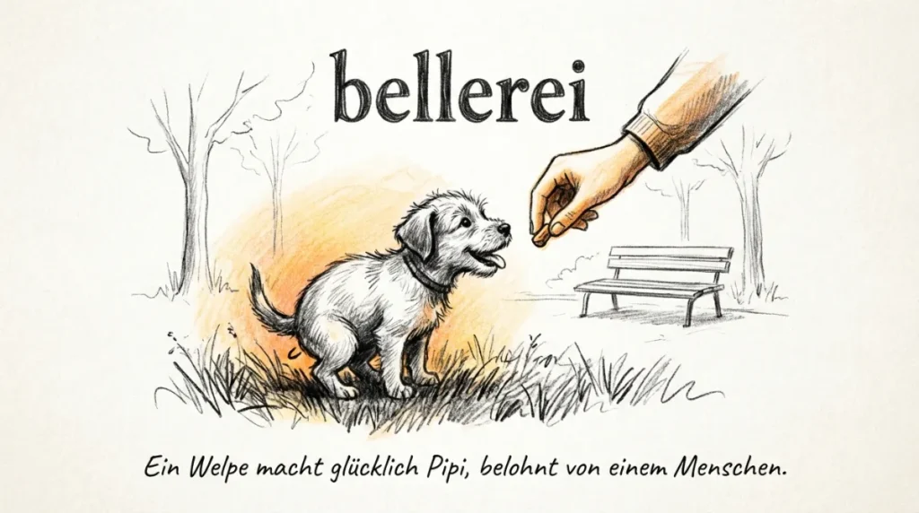 Welpe lernt sauber werden: Belohnung für Pipi draußen mit bellerei.