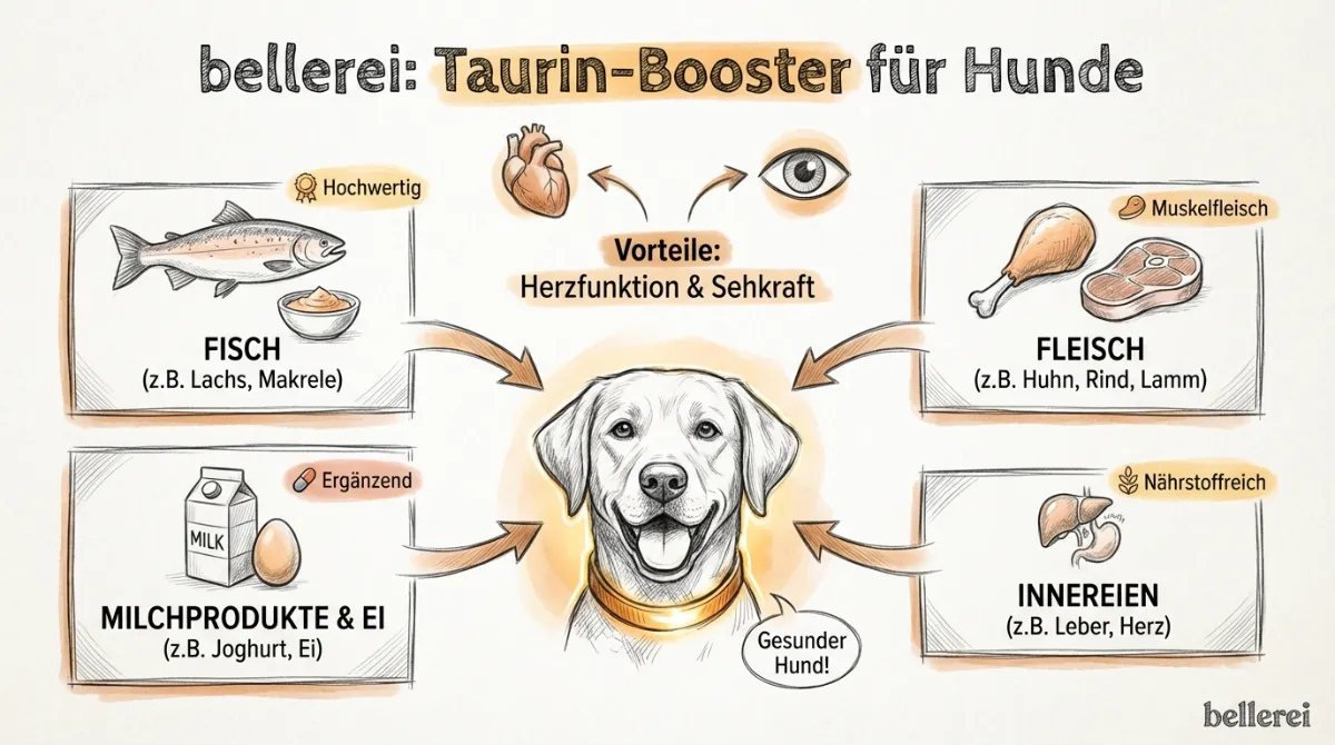 Taurin-Quellen und Vorteile für die Herzgesundheit deines Hundes.