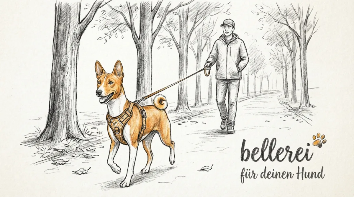 Basenji Hund mit bellerei Geschirr: perfekte Passform für Rasse-Anatomie.