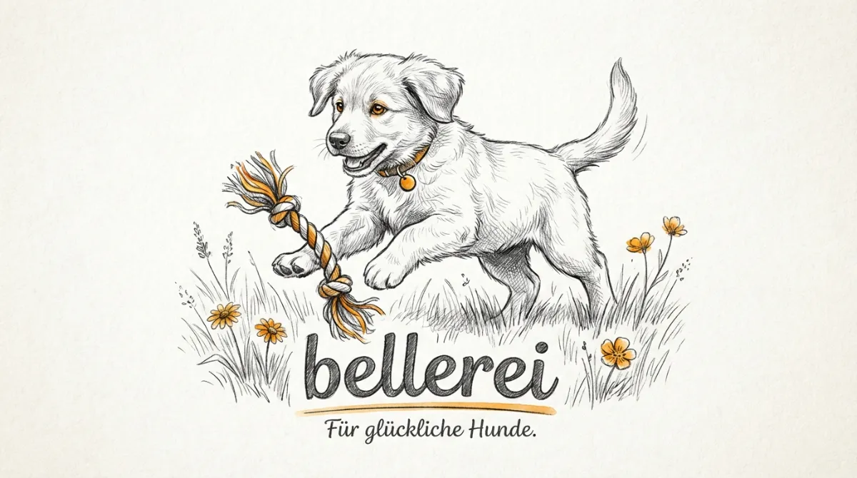 bellerei Welpe spielt fröhlich auf Wiese mit Spielzeug für gesundes Wachstum