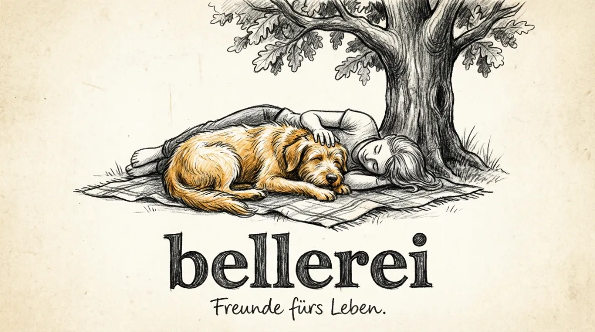 Entspannter Hund und Mensch unter Baum, symbolisiert inneres Gleichgewicht der Fellnase.