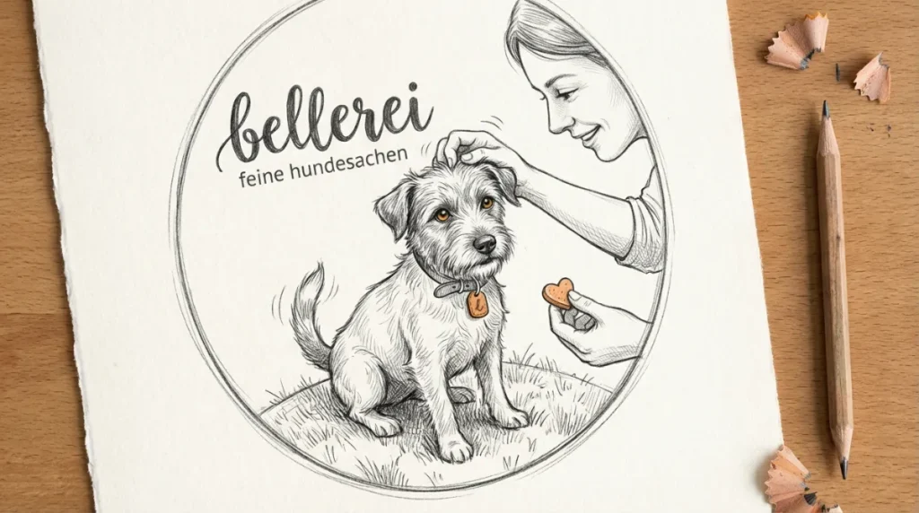 bellerei Skizze: Frau belohnt kleinen Hund bei der Erziehung.