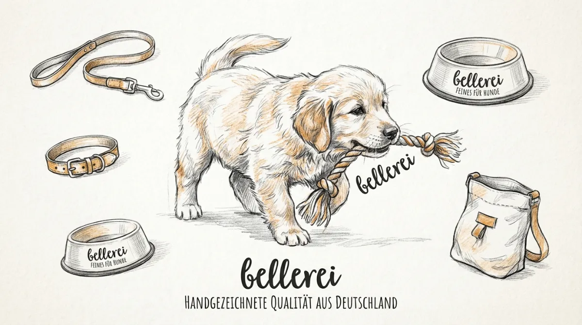 Golden Retriever Welpe mit bellerei Produkten für Stubenreinheit und Training.
