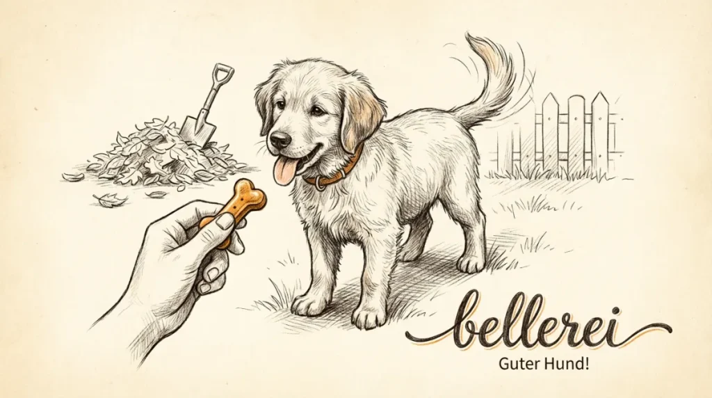 Golden Retriever Welpe bekommt Leckerli für Stubenreinheitstraining