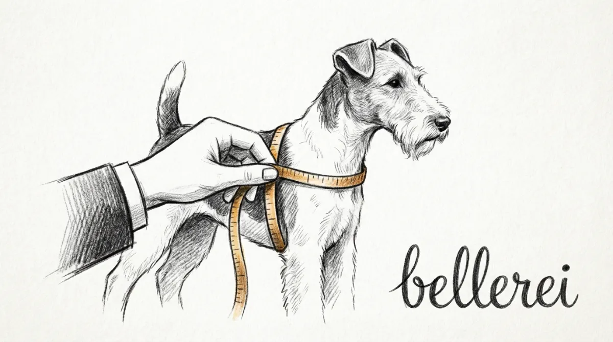 Hand misst Foxterrier für die perfekte Geschirr-Passform bei bellerei.