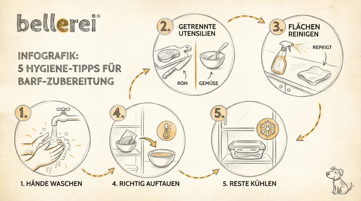 Infografik: 5 Hygiene-Tipps für sicheres Barfen von Hunden