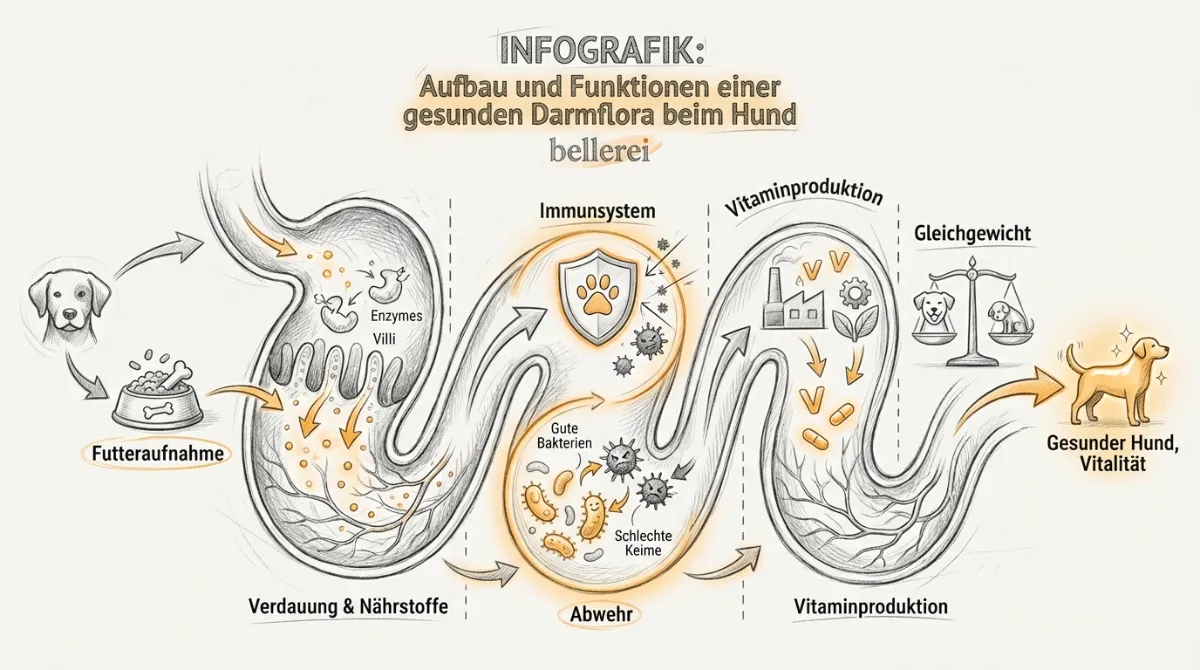 Infografik: Darmflora aufbauen Hund – Verdauung, Immunsystem und Vitalität