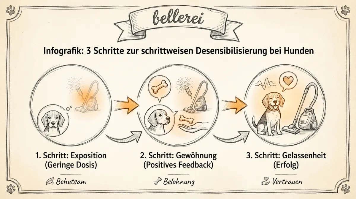 Infografik: Desensibilisierung von Angsthunden in 3 Schritten