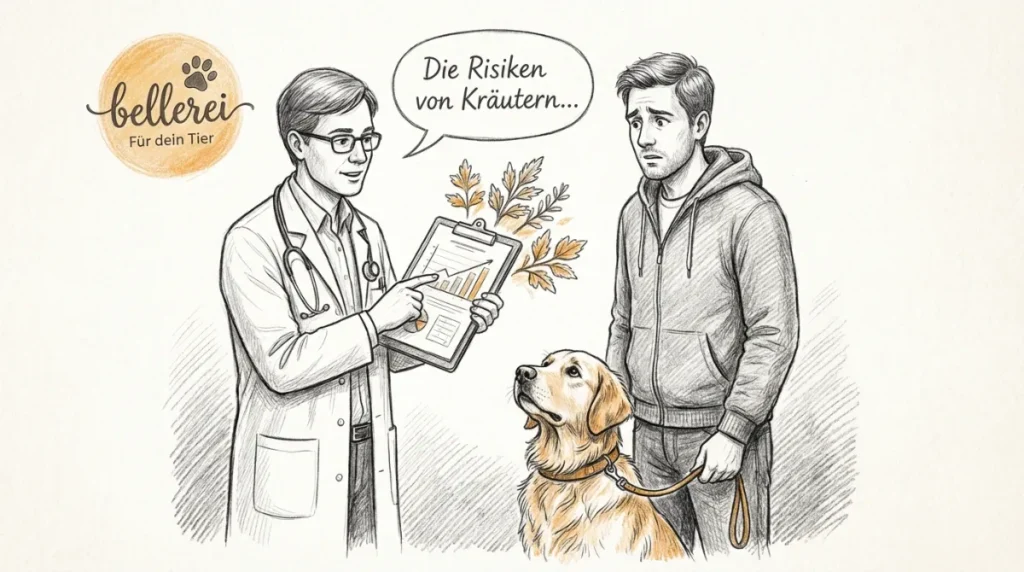 Tierarzt erklärt besorgtem Hundebesitzer Risiken von Kräutern für Hunde.