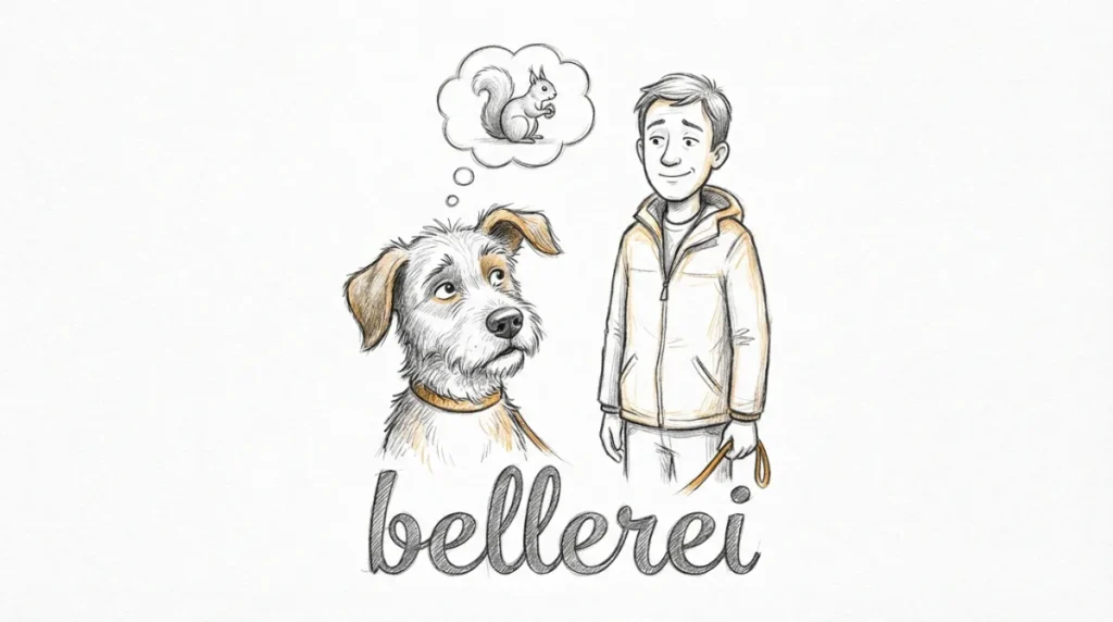 Hund mit tauben Ohren, vom Eichhörnchen abgelenkt. bellerei Rückruf Training.