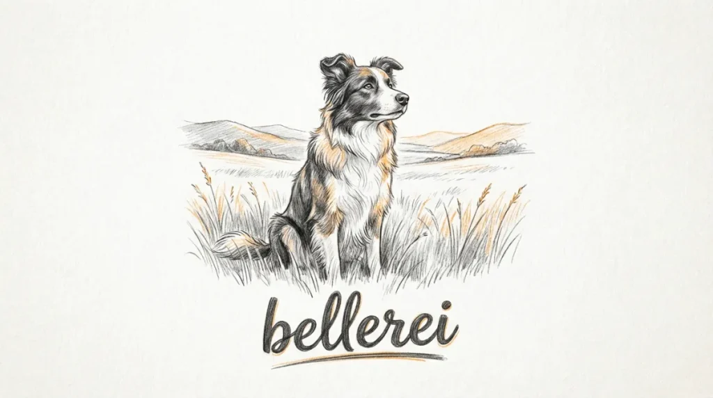 Aufmerksamer Border Collie im Feld, bellerei Logo. Für Kontrolle und Sicherheit.