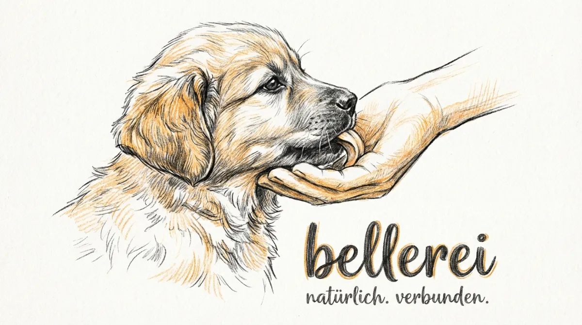 Welpe beisst sanft in menschliche Hand, Beisshemmungstraining.