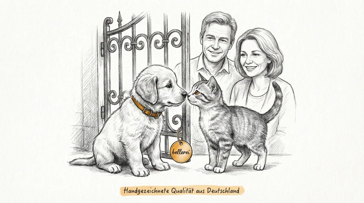 Welpe und Katze lernen sich kennen: Welpen Sozialisierung mit Katzen.