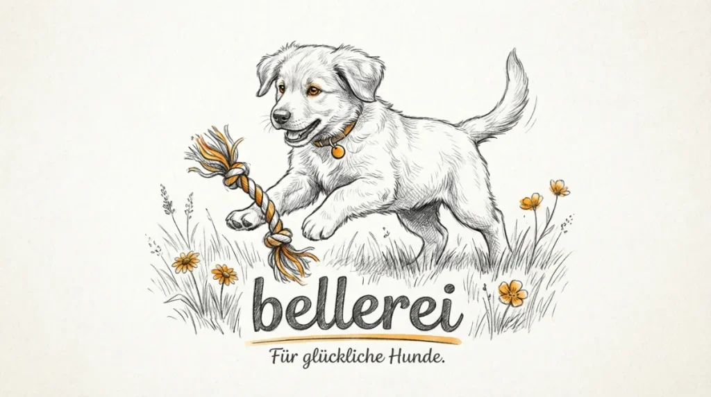 bellerei Welpe spielt fröhlich auf Wiese mit Spielzeug für gesundes Wachstum