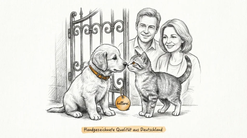 Welpe und Katze lernen sich kennen: Welpen Sozialisierung mit Katzen.