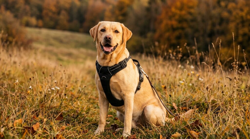 Labrador Retriever mit Y-Hundegeschirr