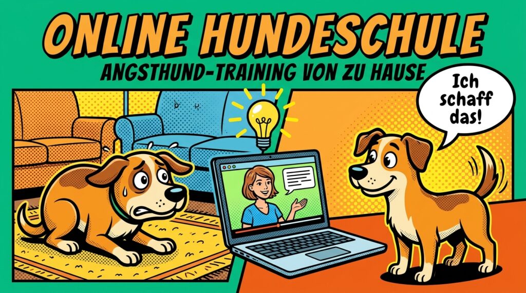 Online Hundeschule fuer Angsthunde Pop Art Infografik Training von zu Hause
