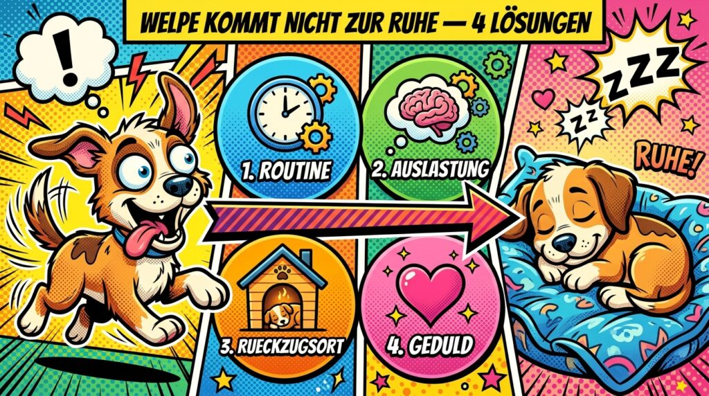 Welpe kommt nicht zur Ruhe 4 Loesungen Pop Art Infografik