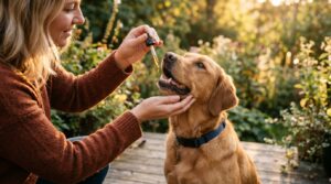CBD Öl Tropfen werden einem Hund verabreicht