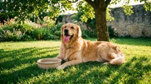 Golden Retriever kühlt sich im Schatten ab – Hund bei Hitze: Tipps
