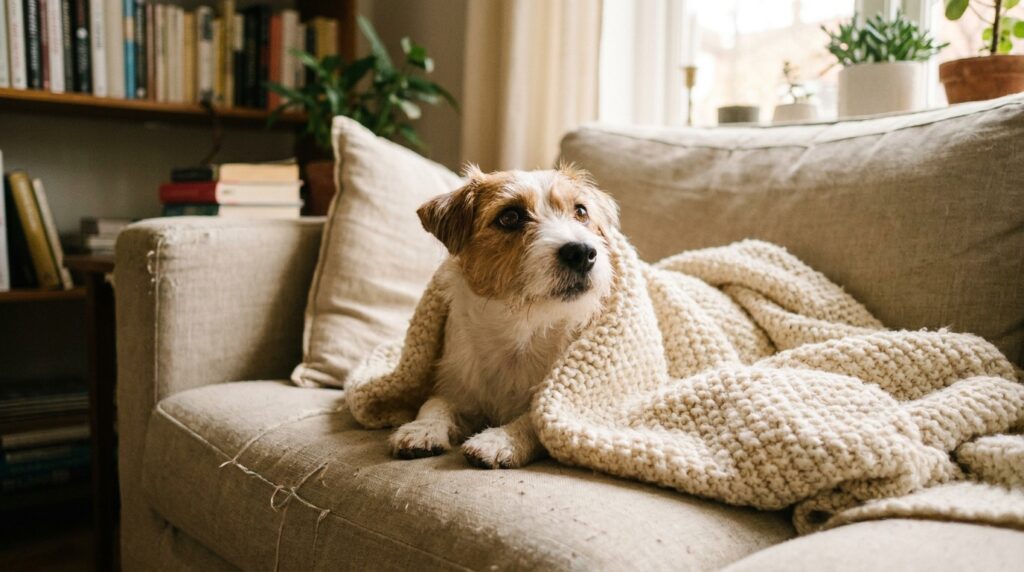 Kleiner Hund in eine Decke gewickelt – Hund zittert: Ursachen und Hilfe